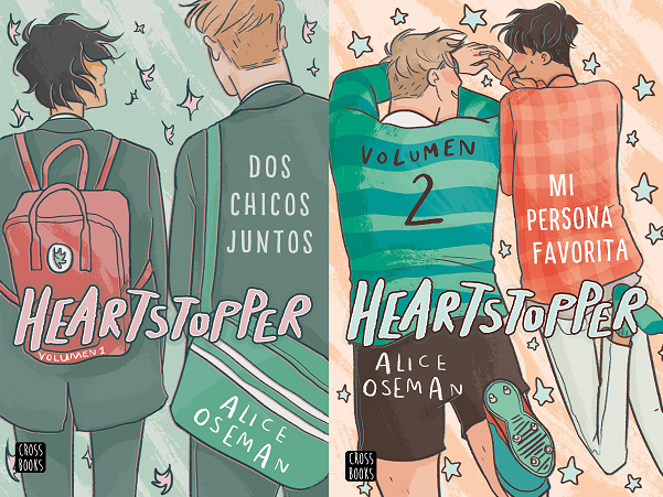 Portadas de los volúmenes 1 y 2 de las novelas gráficas de Heartstopper